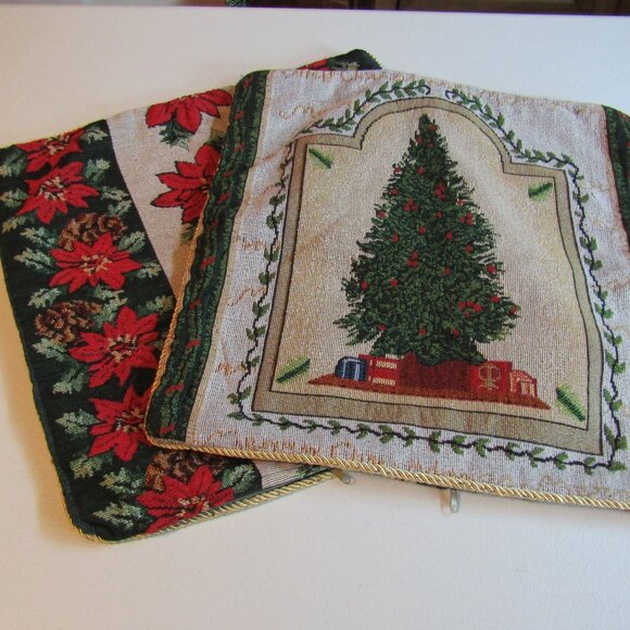 Tapestry Christmas Tree & Poinsettia Pillow Case Set of 2 - Picture 7 of 7